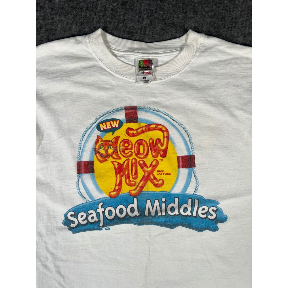 Vintage Meow Mix Seafood Middles Tour 2000 Promo T-Shirt White Large Fruit Loom